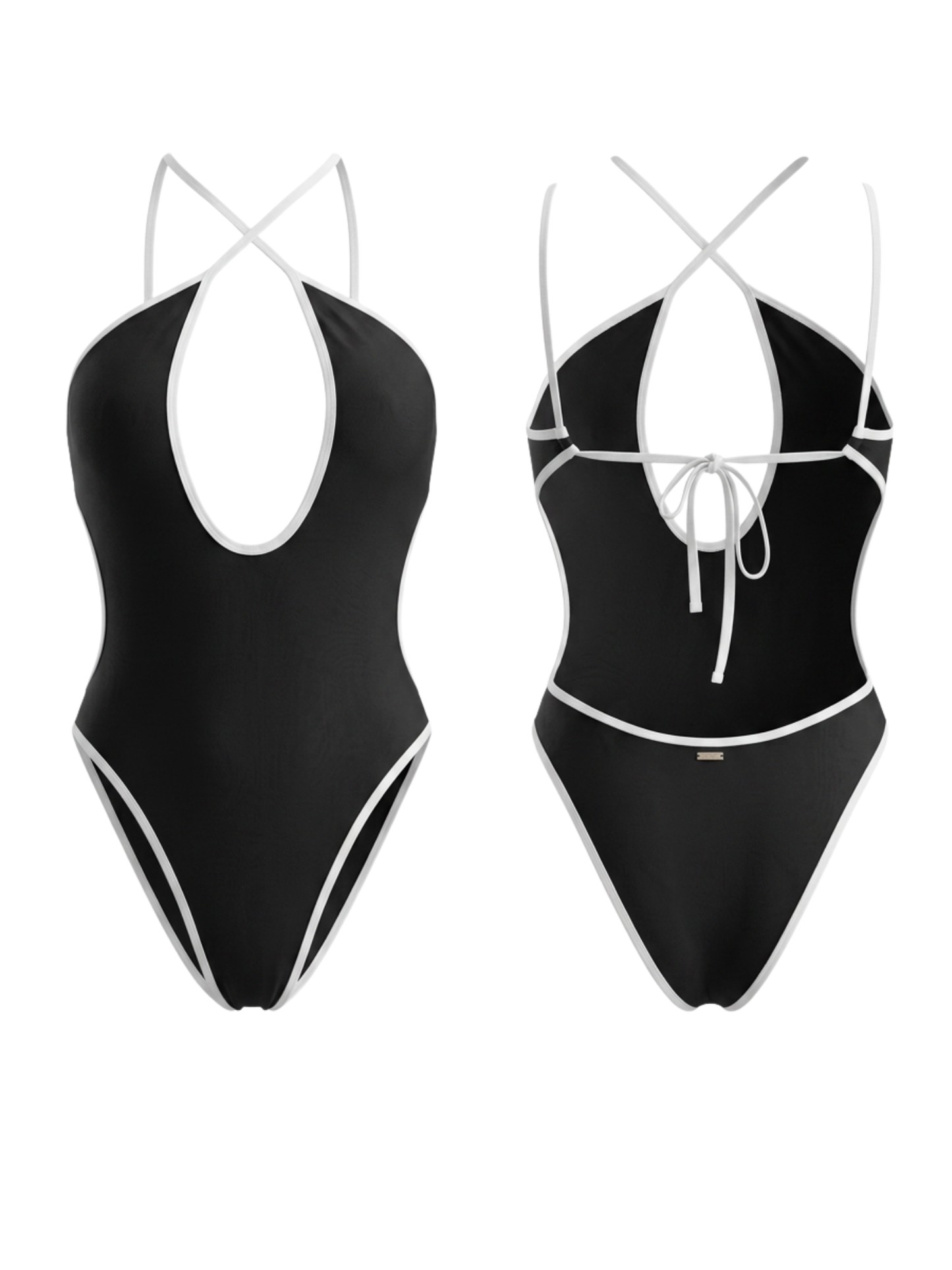 Sexy Contrast Color Cross Hollow Out Beach One Piece
