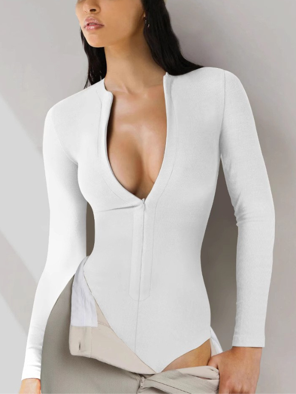 Long-Sleeve Zip Slim-Fit Knit Bodysuits