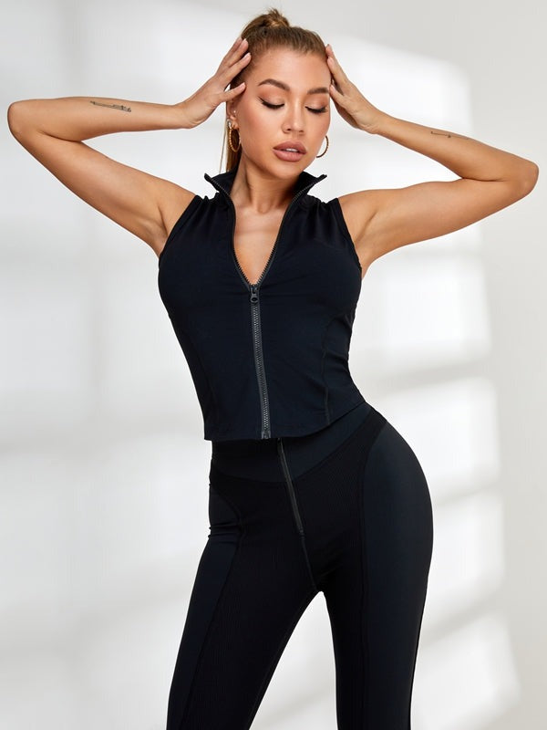 Solid Color Stand Collar Zipper Tanks