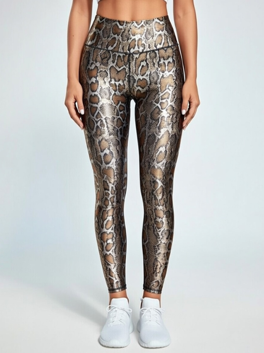 PU Faux Leather Snake Print Leggings