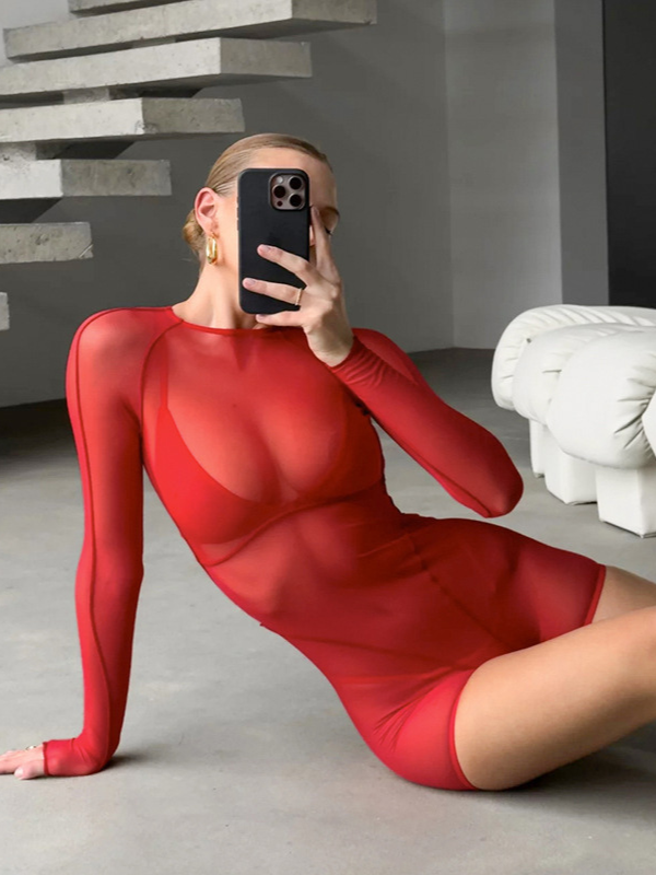 Mesh Sexy Hot Girl Backless Fitted High-Waist Bodysuit