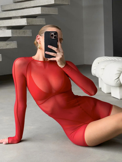 Mesh Sexy Hot Girl Backless Fitted High-Waist Bodysuit