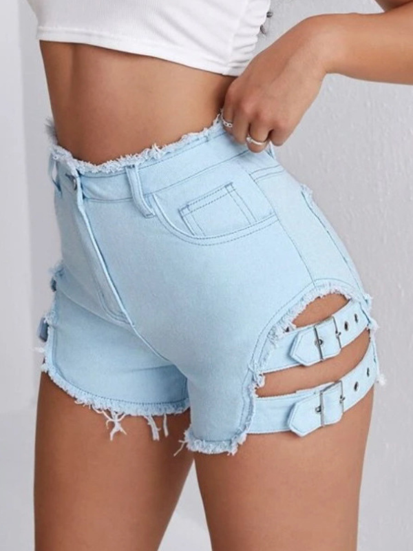 High-Waisted Distressed Denim Streetwear Shorts