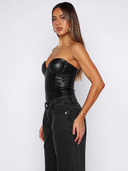 Sexy Slimming Corset PU Strapless Bodysuit
