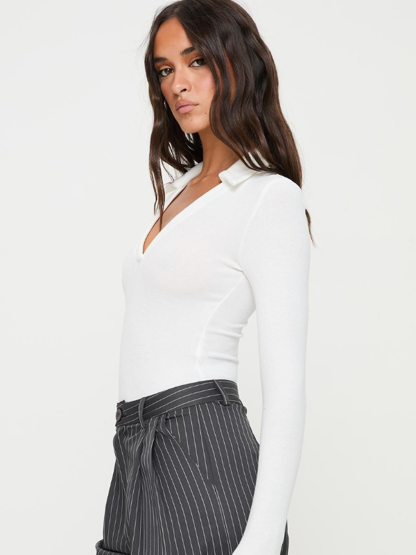 Fashion Sexy Slim-Fit Polo Collar Long-Sleeve Bodysuit