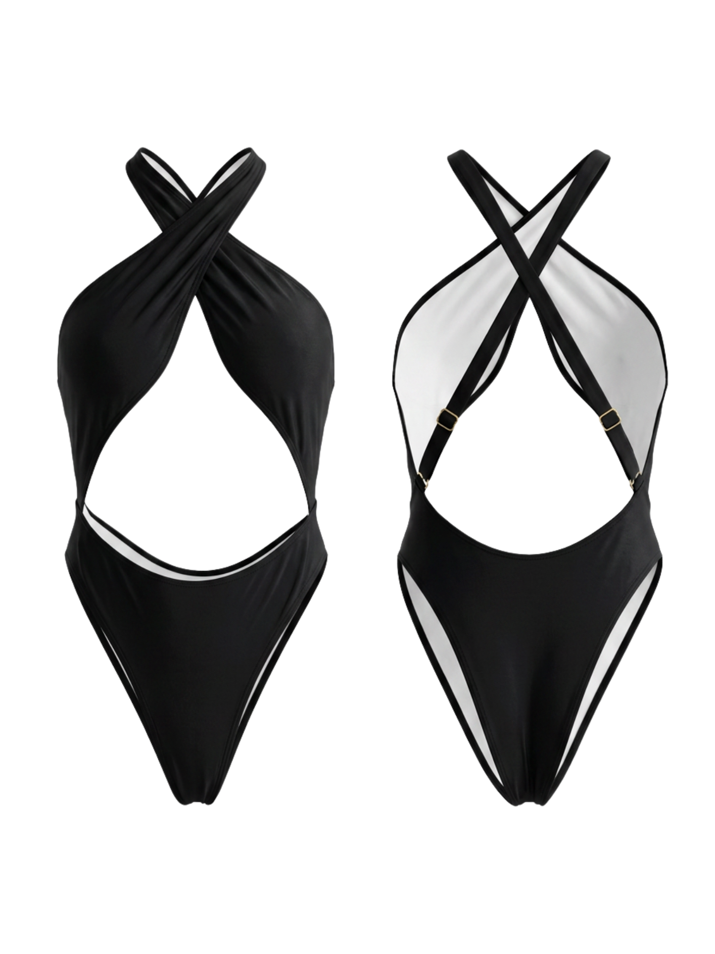 Cross Back Halter Hollow Out Adjustable Strap One Piece