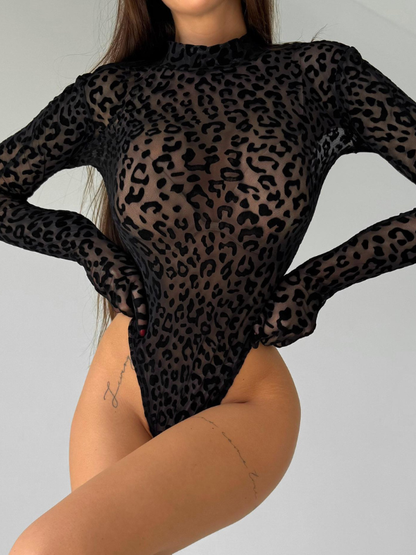 Leopard Print Mesh Bodysuit
