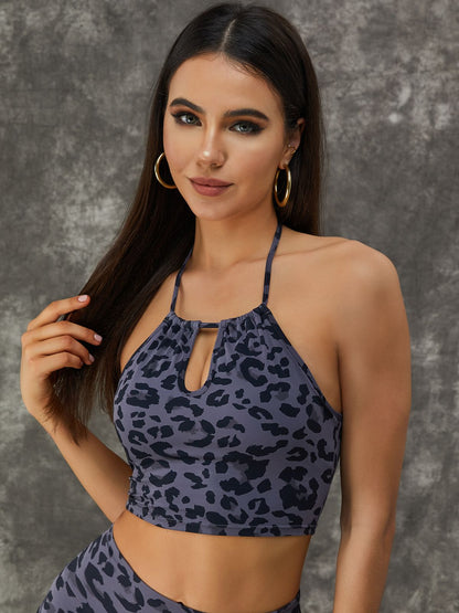 ZASUWA Damen-Sport-BH mit Leopardenmuster und ausgehöhltem Neckholder