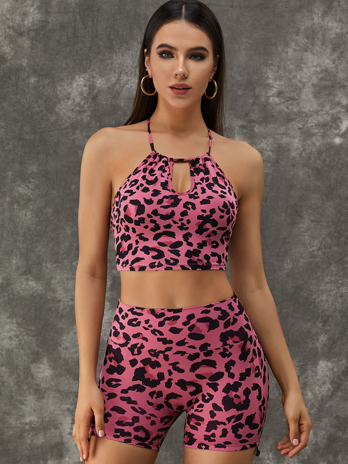 ZASUWA Damen-Sport-BH mit Leopardenmuster und ausgehöhltem Neckholder