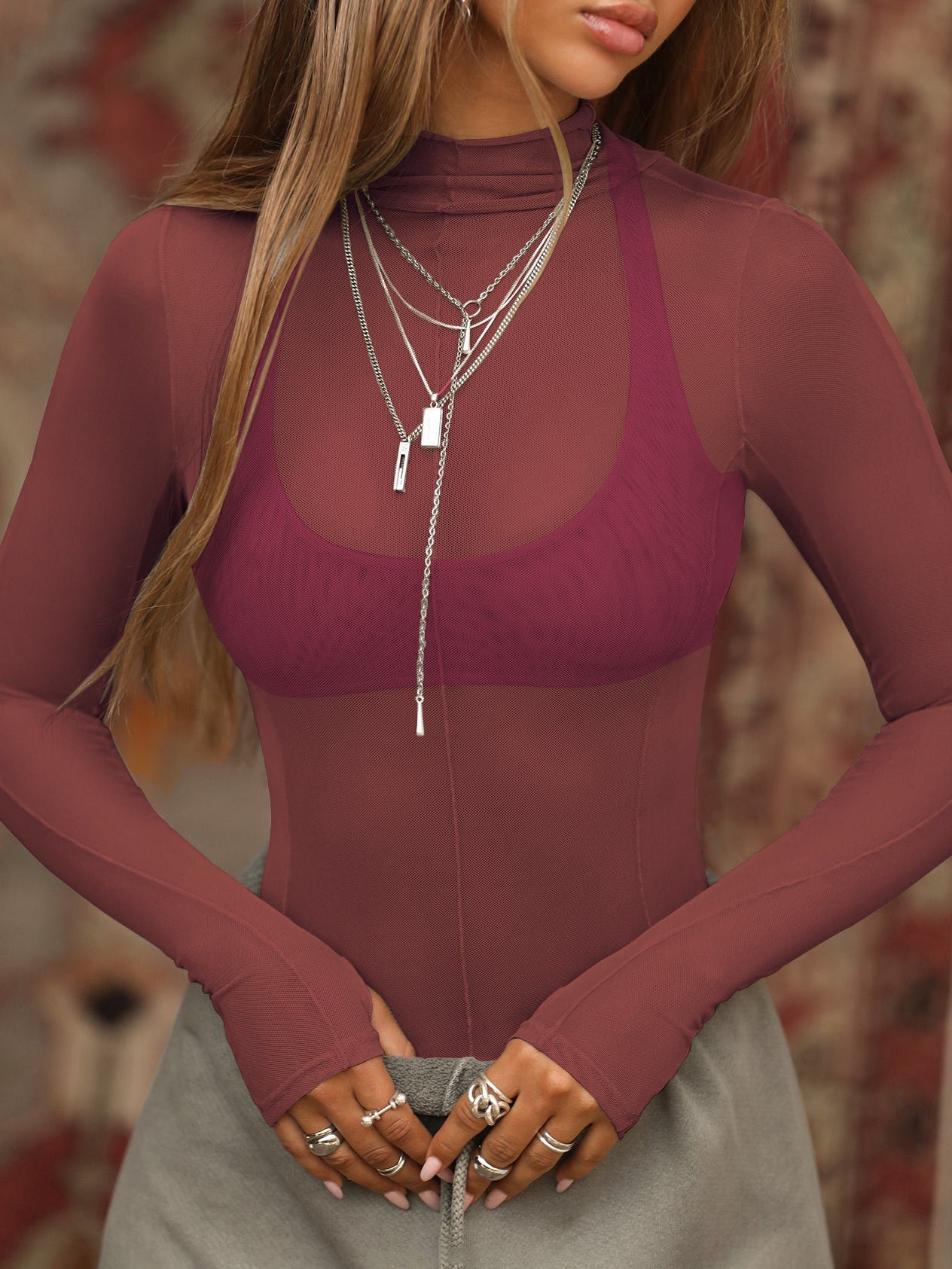 Sexy Sheer Mesh Not Including Inner Wear Long Sleeves