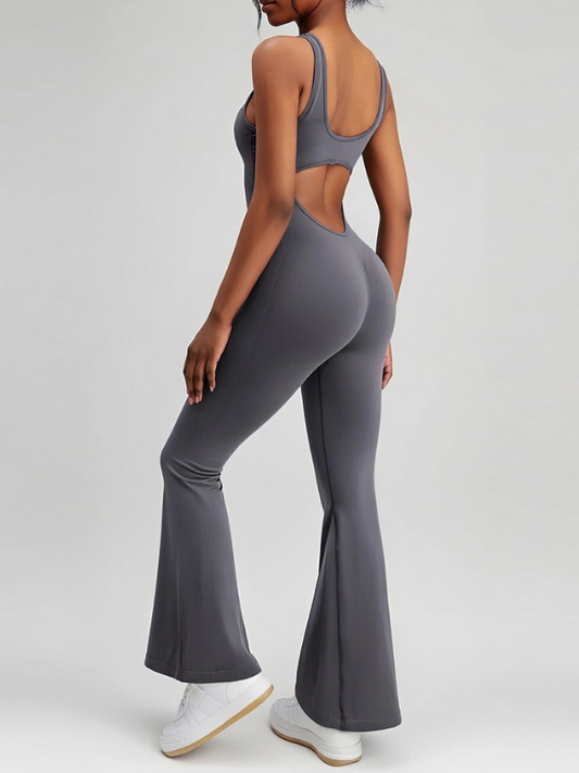 Backless Scrunch Bum Flare Jumpsuit