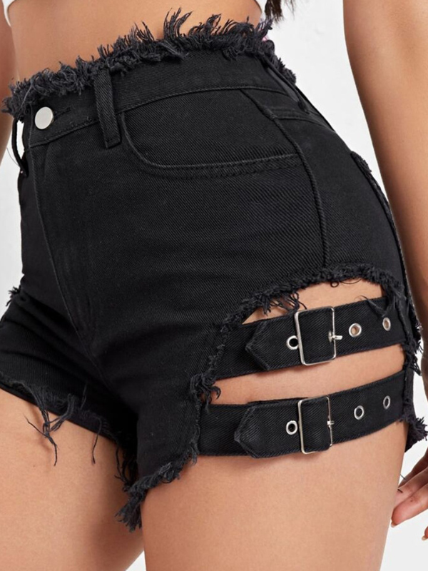 High-Waisted Distressed Denim Streetwear Shorts