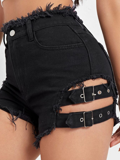 High-Waisted Distressed Denim Streetwear Shorts