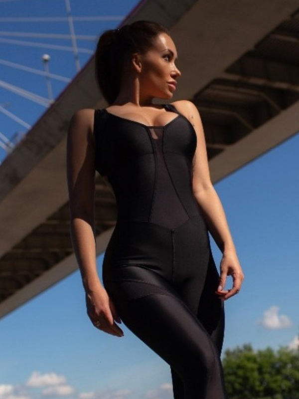 Sexy Solid Color Mesh Paneled Backless Jumpsuit