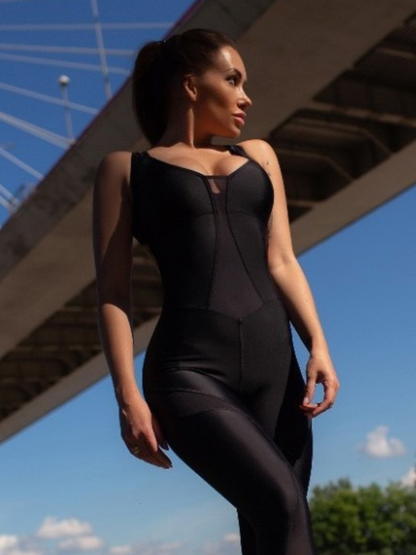 Sexy Solid Color Mesh Paneled Backless Jumpsuit