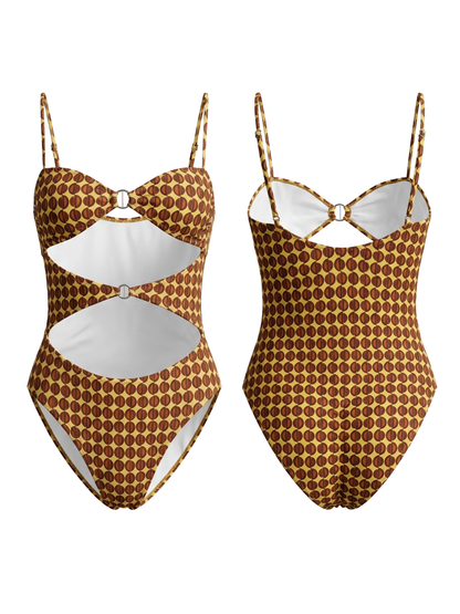 Spicy Retro Print Thin Strap Cutout One-Piece