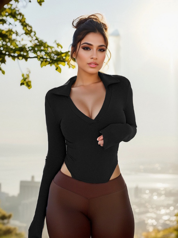 Sexy Trendy Slim-Fit Polo Collar Long-Sleeve Bodysuits