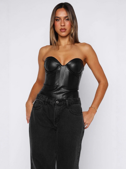 Sexy Slimming Corset PU Strapless Bodysuit