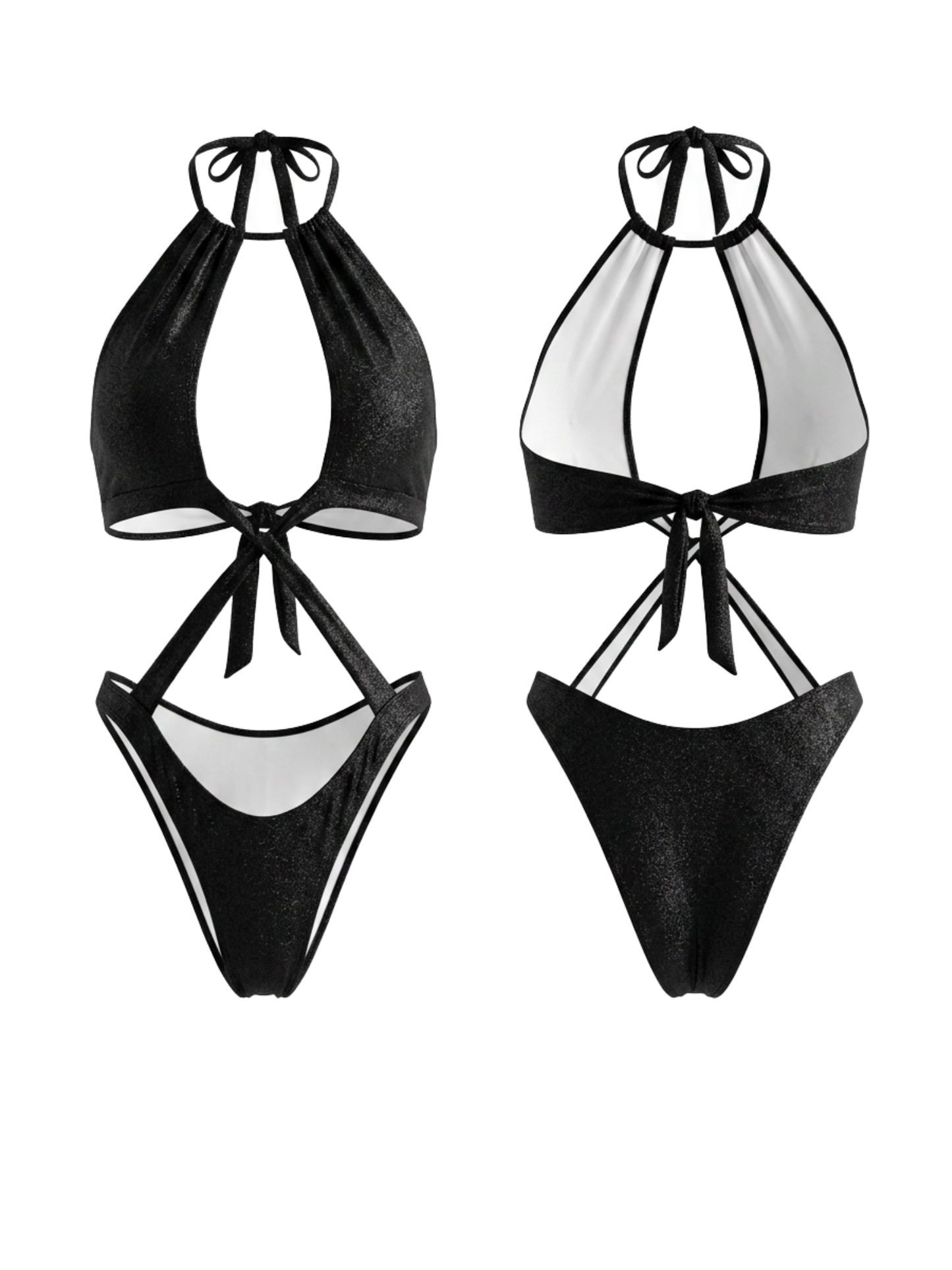 Black Patent Leather Halter Cross Strap Cutout One-Piece
