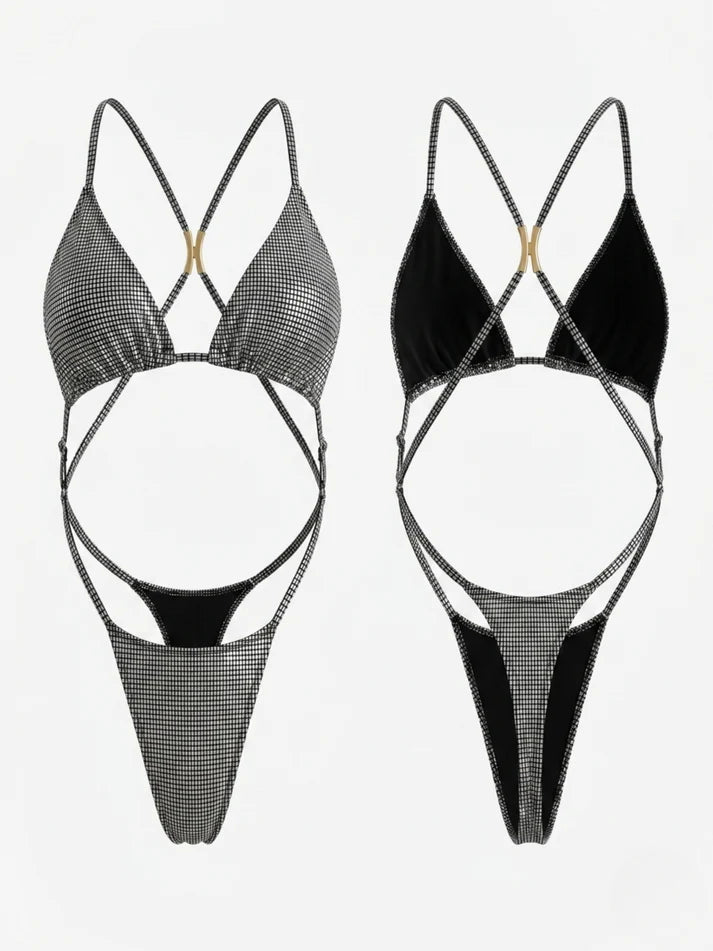 Glossy Shiny Bling Ombre Metal Cross Back One Piece