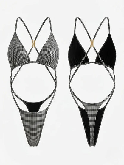 Glossy Shiny Bling Ombre Metal Cross Back One Piece