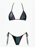 Glitter Color Block Halter Bikini