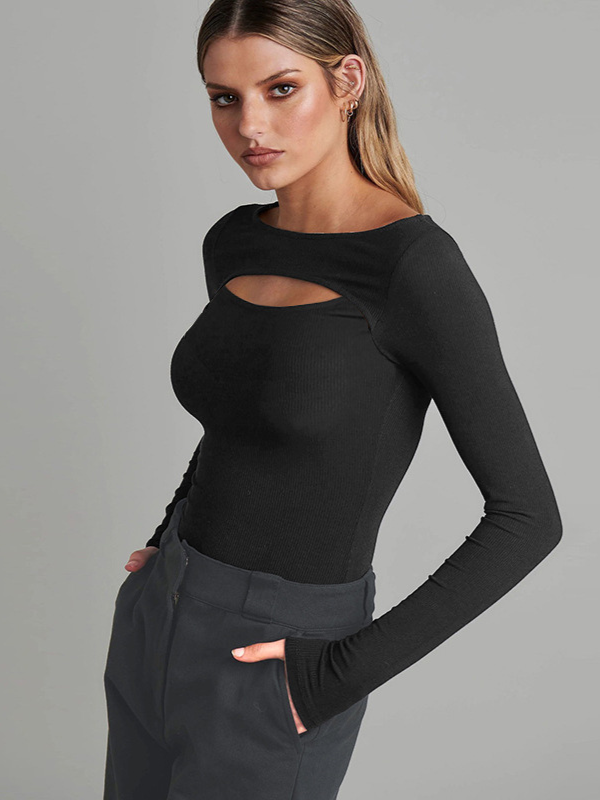 Fashion Hollow Out Slim Fit Long Sleeve Bodysuit