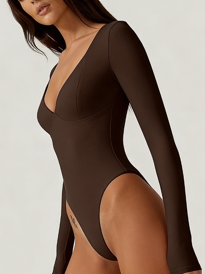 Sexy Long-Sleeve Deep V-Neck Bodysuit