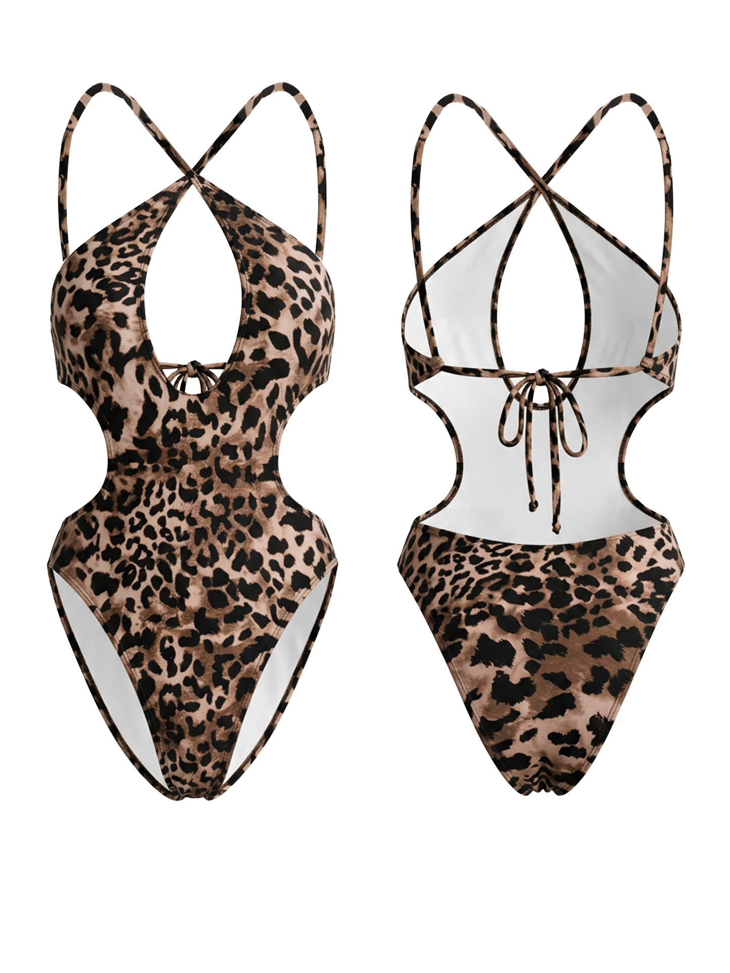Leopard Print Hollow Out One Piece