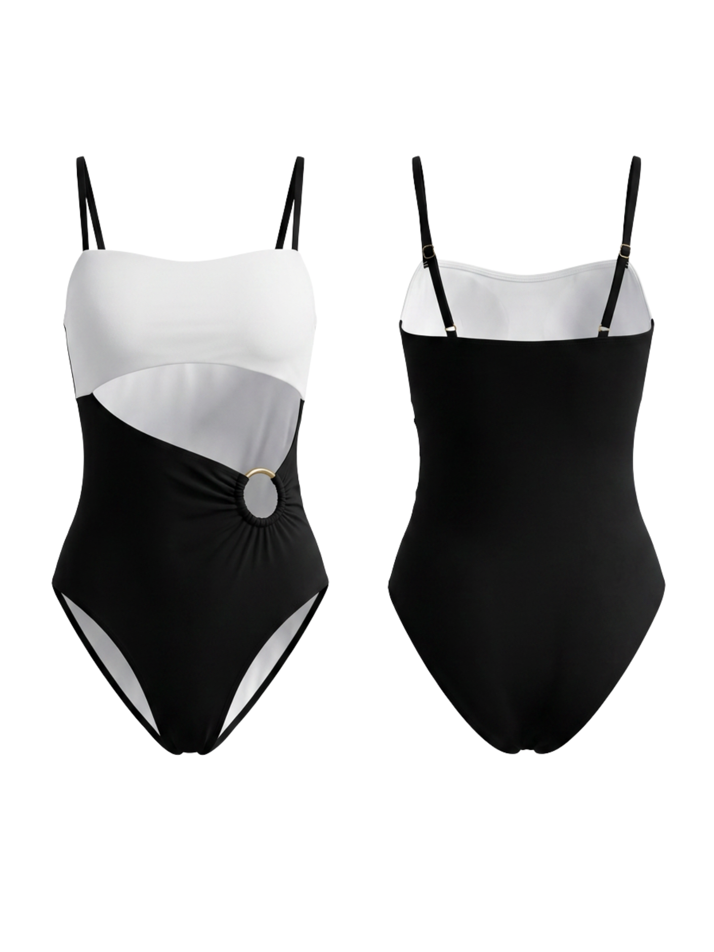 Vintage Black & White Colorblock Backless One-Piece