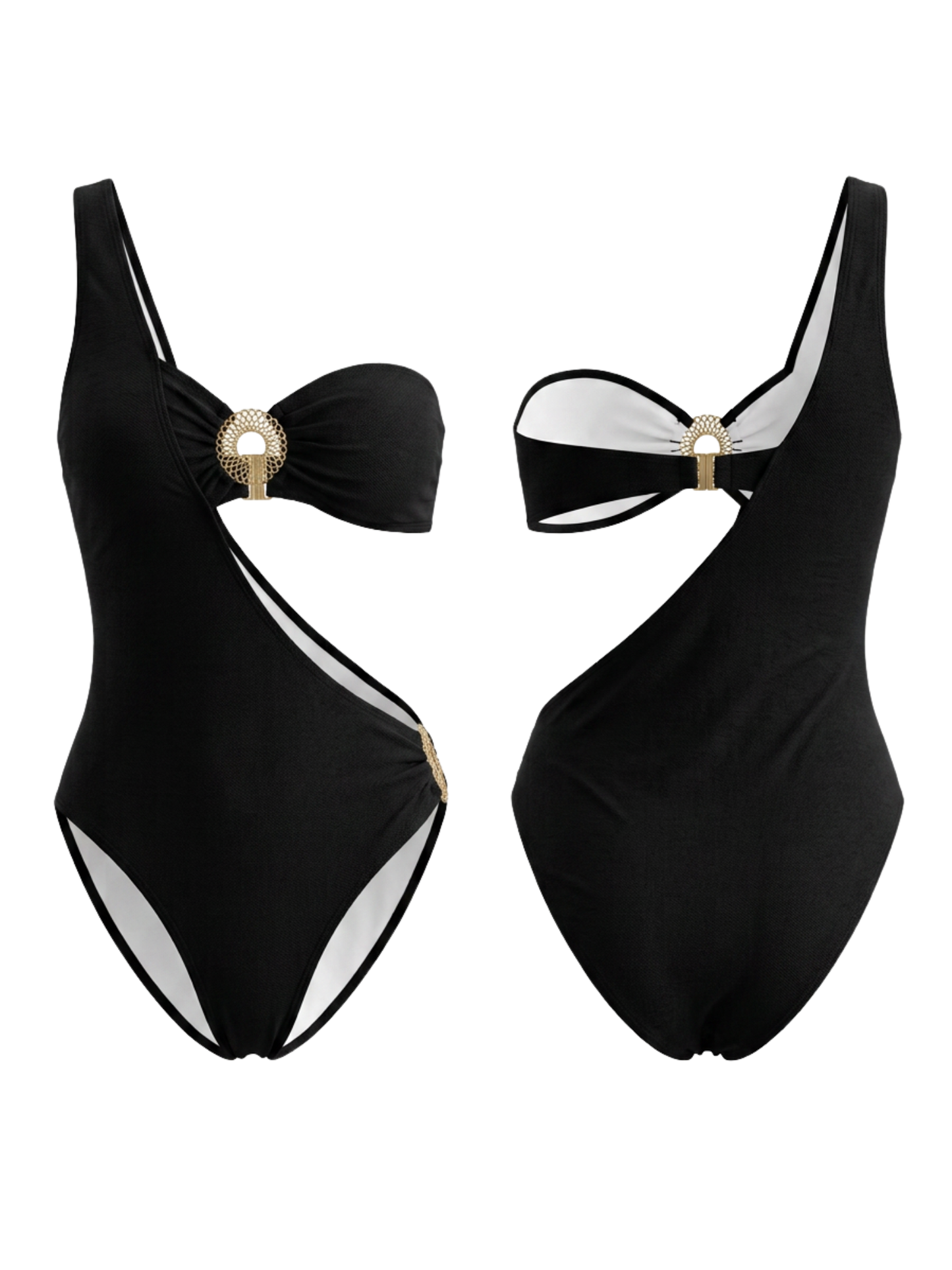 One Shoulder Metal Decor Cutout One-Piece
