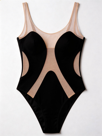 Contrast Color Mesh One Piece
