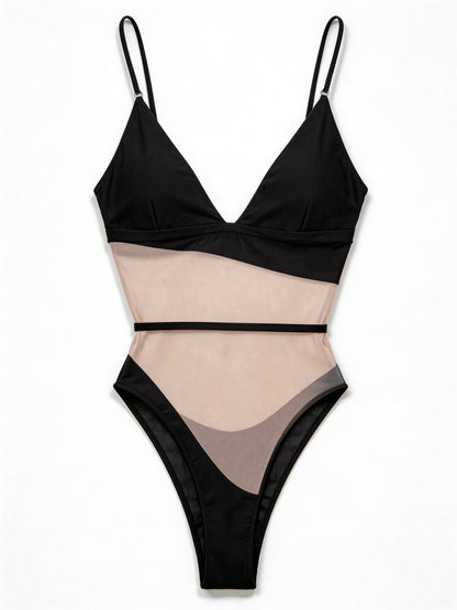 ❤Sexy Sheer Mesh Big U Collar One Piece