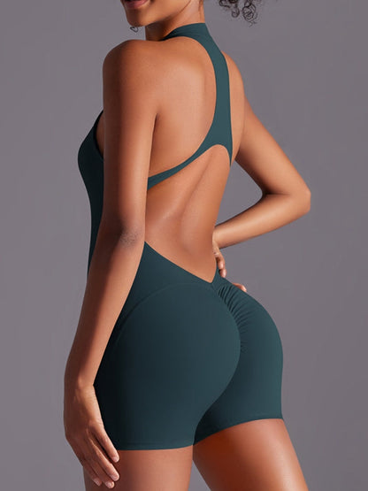 Zipper Backless Scrunch Bum Romper