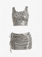 Sequin Knit Two-Piece Set with Crop Top & Skirt
