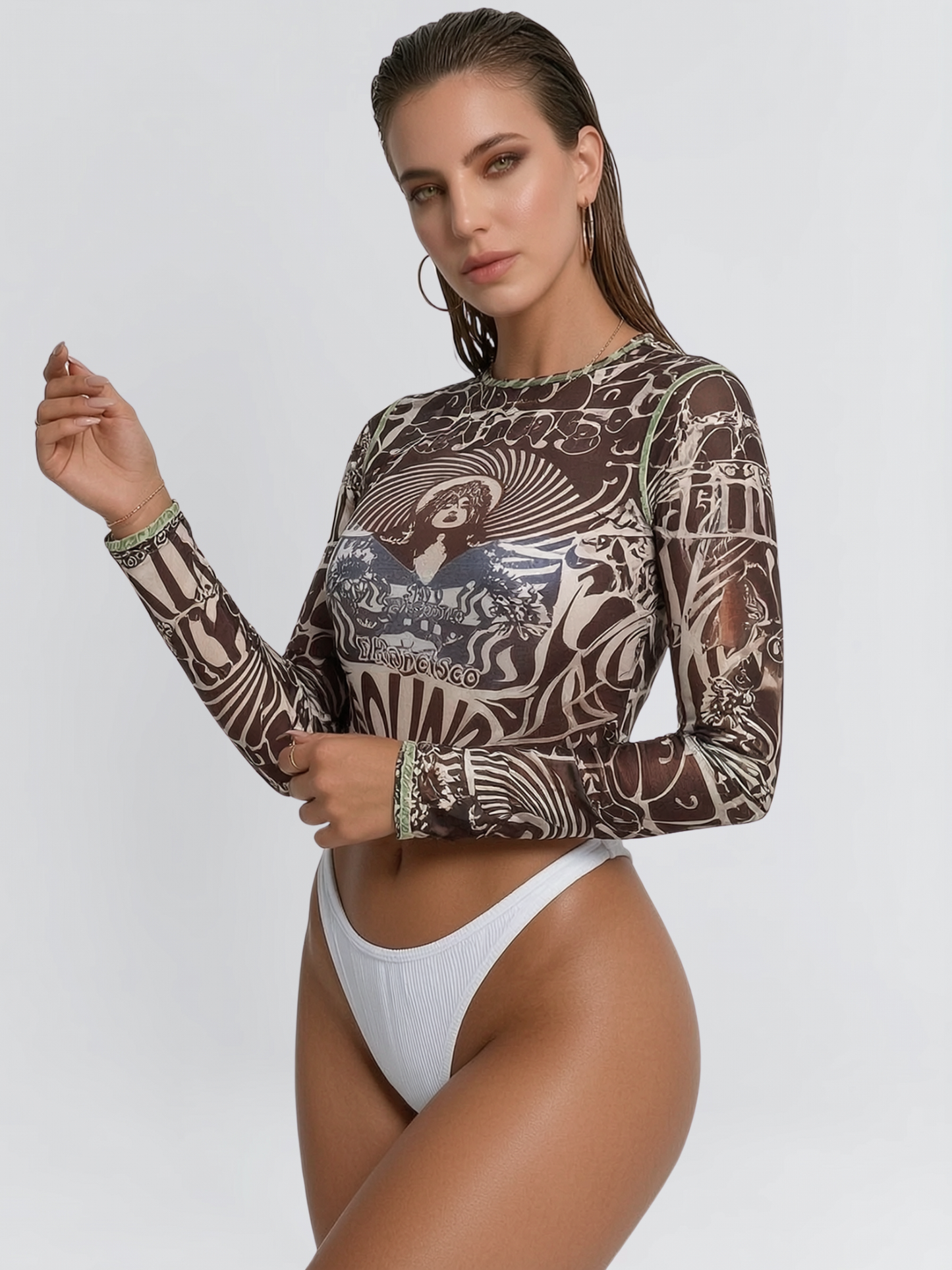 Sexy Mesh Print 3-pieces Bikini Set