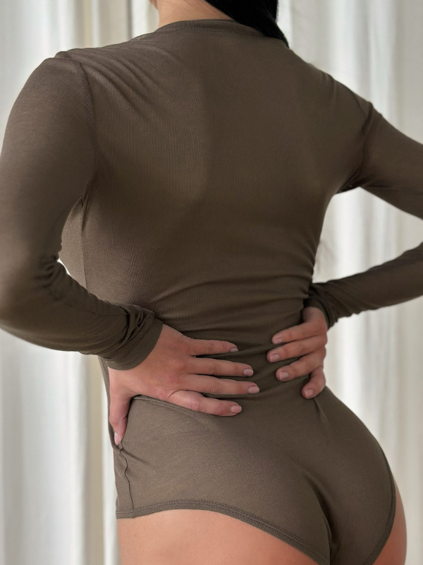 Sexy Deep V-neck Buttoned Long Sleeve Knitted Bodysuit
