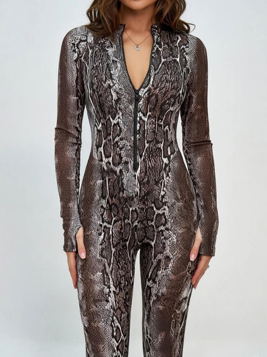 Sexy Snake Print Print Long-sleeve Jumpsuit