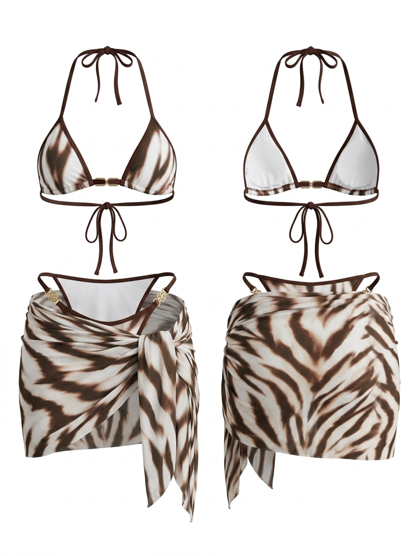 Tie-Dye Leopard Print O-Ring Bikini with Cover-Up Skirt 3-Piece Set