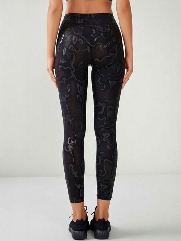 Super Stretchy Faux Leather Black Snake Print Leggings