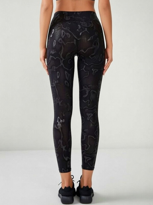 Super Stretchy Faux Leather Black Snake Print Leggings
