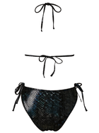 Deep V Cutout Side Tie Metallic Snake Print One Piece