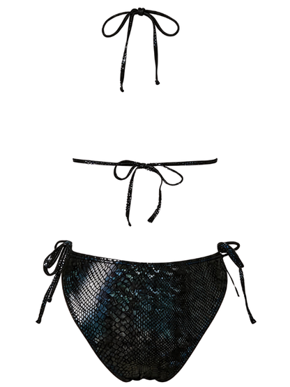 Deep V Cutout Side Tie Metallic Snake Print One Piece