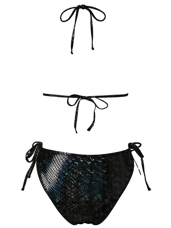 Deep V Cutout Side Tie Metallic Snake Print One Piece