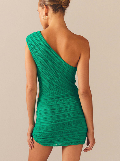 Vacation Style One-Shoulder Hollow-Out Knit Dress