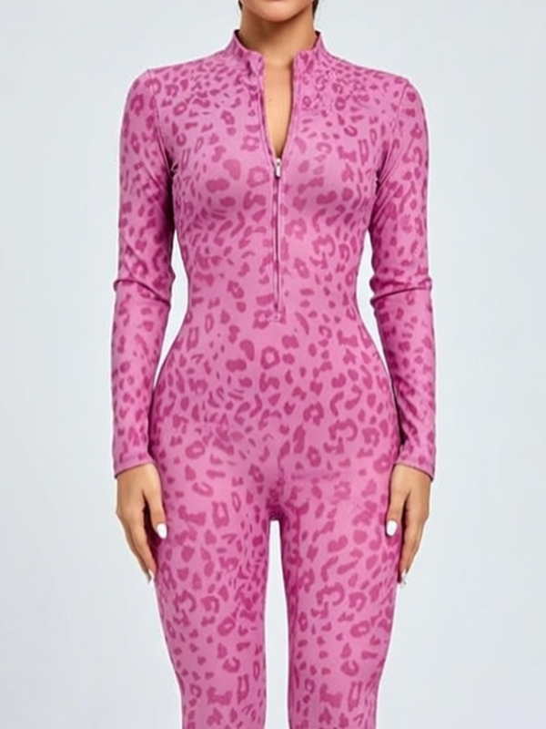 Leopard Print Zipper Jumpsuit