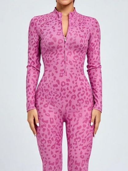 Leopard Print Zipper Jumpsuit