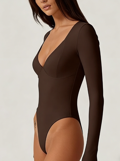 Sexy Long-Sleeve Deep V-Neck Bodysuit