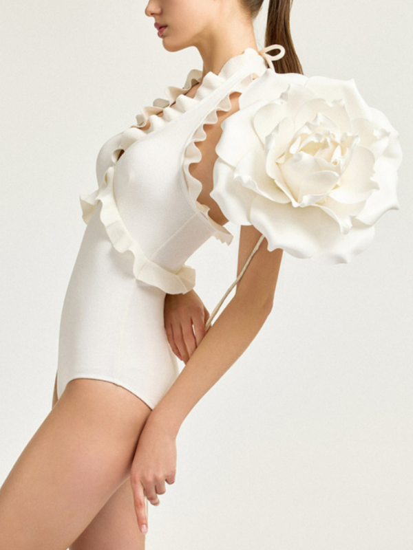 ashion Deep V Ruffle Slimming Bodysuit