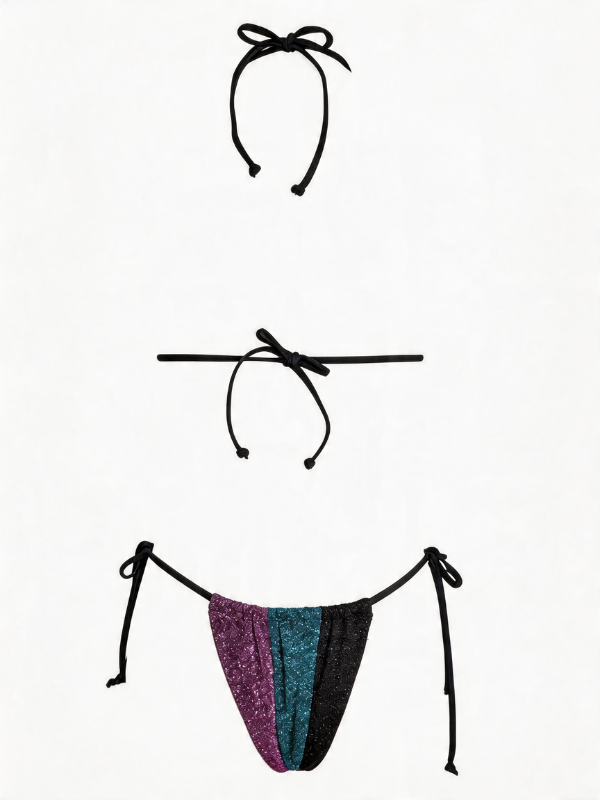 Glitter Color Block Halter Bikini